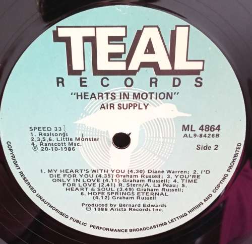 Air Supply - Hearts in motion LP Vinyl Record