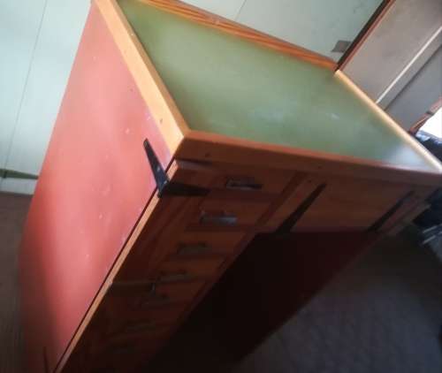 Vintage Pine  Stationary Cupboard. Height 97cm. Width 53cm. Length 79cm. Lockable.