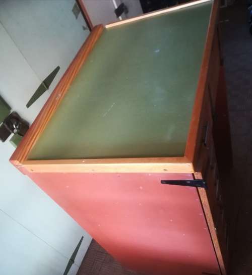 Vintage Pine  Stationary Cupboard. Height 97cm. Width 53cm. Length 79cm. Lockable.