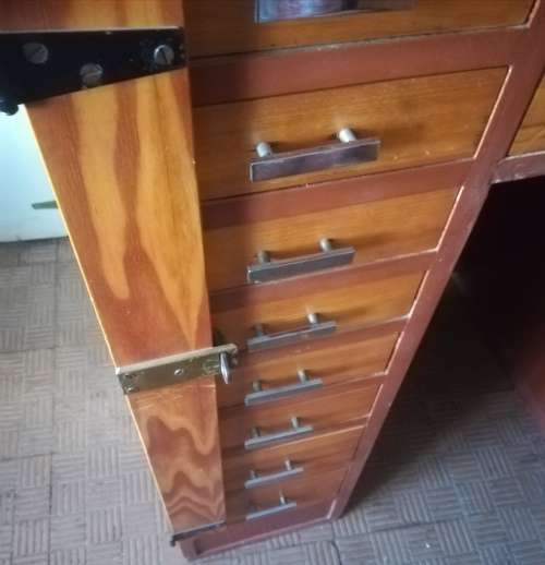 Vintage Pine  Stationary Cupboard. Height 97cm. Width 53cm. Length 79cm. Lockable.