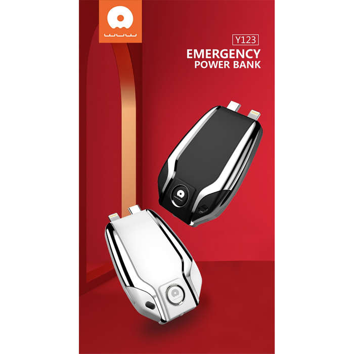 1500mAh Emergency Power Bank with Light IPHONE & TYPE-C - Black