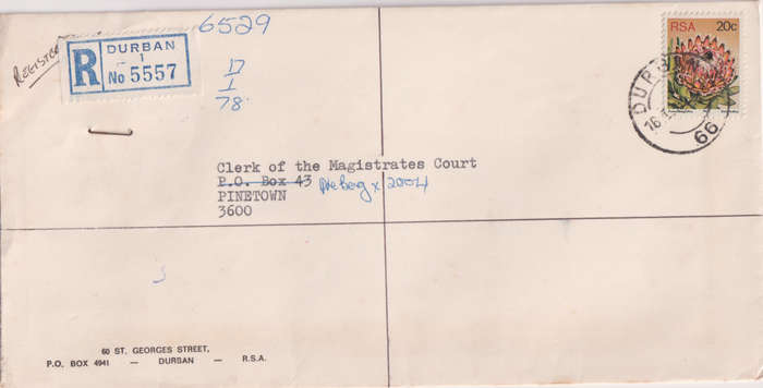 Postal History RSA Durban