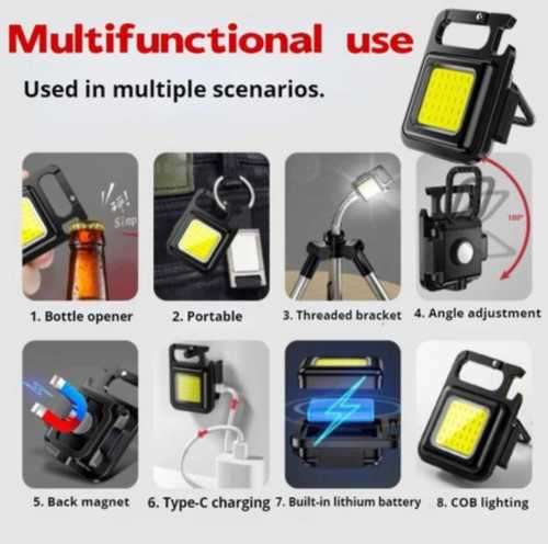 COB Rechargeable Keychain Light with Bottle Opener Twin Pack
