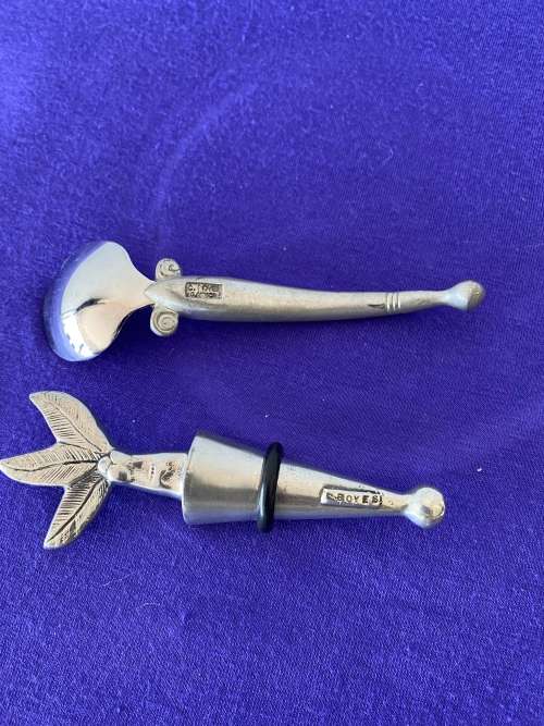 CARROL BOYES STAMPED WINE BOTTLE STOPPER AND SUGAR SPOON
