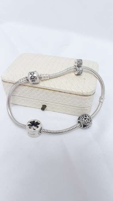 Pandora silver snake bracelet with 3 charms