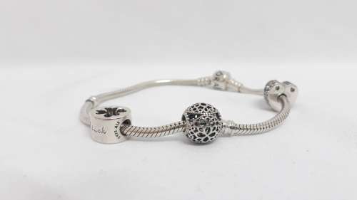 Pandora silver snake bracelet with 3 charms