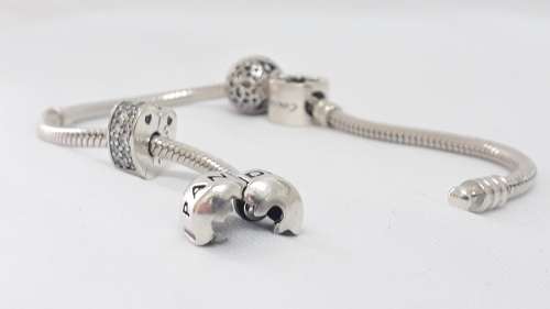 Pandora silver snake bracelet with 3 charms