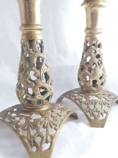 Vintage ornate brass candle holders