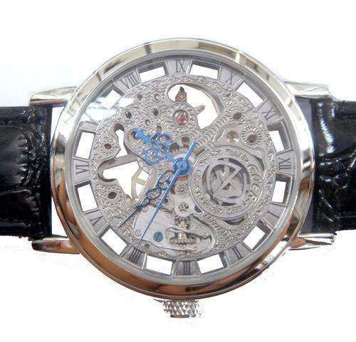 ****NEW " GOER " SILVER SKELETON MENS MECHANICAL WATCH***VERY STYLISH!!!!