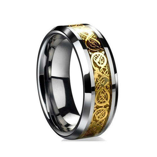 Gold Dragon Inlay Tungsten Ring Size 12