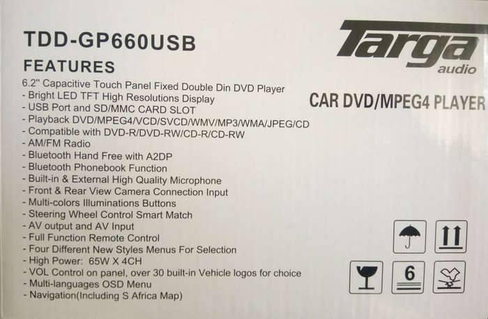Targa 6.2 inch Double Din DVD/CD with Bluetooth (NO Navigation)
