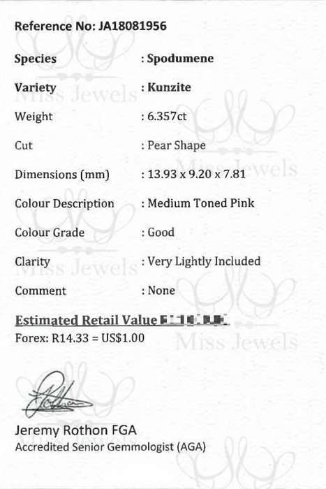 6.357ct Pear shape Kunzite