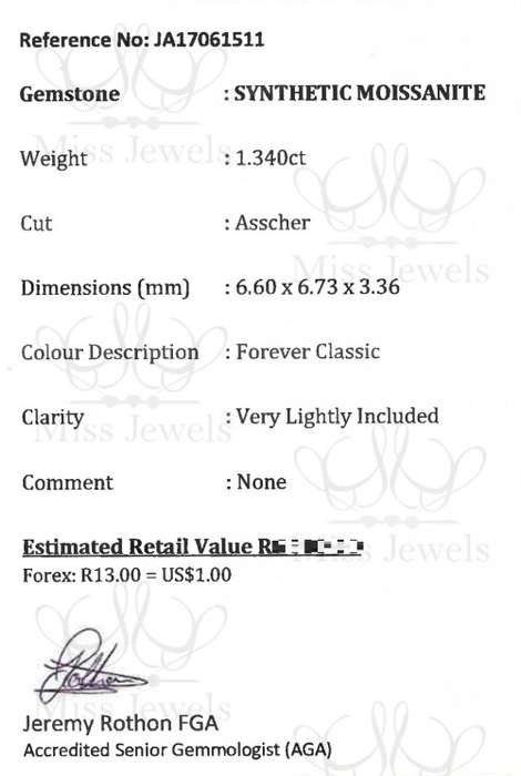 Certified 1.34 ct Forever Classic Asscher Moissanite
