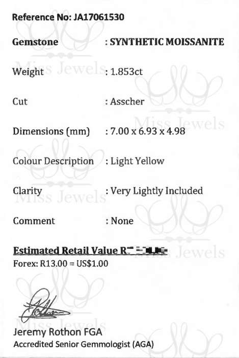 1.853ct Light Yellow Asscher Moissanite