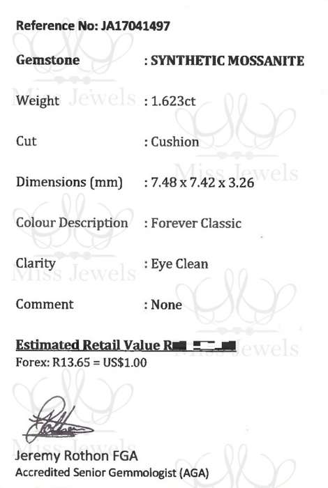 Certified 1.623ct Forever Classic Moissanite