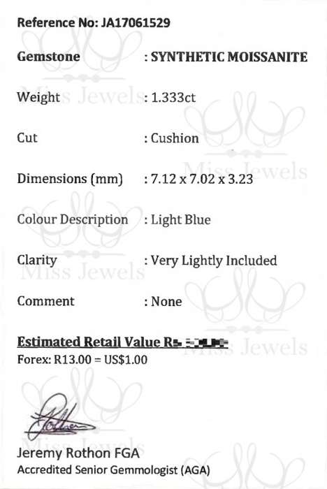 1.333ct Light Blue Moissanite