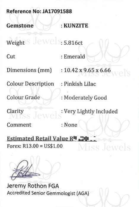 5.816ct Emerald Cut Genuine Kunzite
