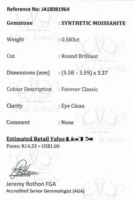 Certified 0.583ct Forever Classic Moissanite