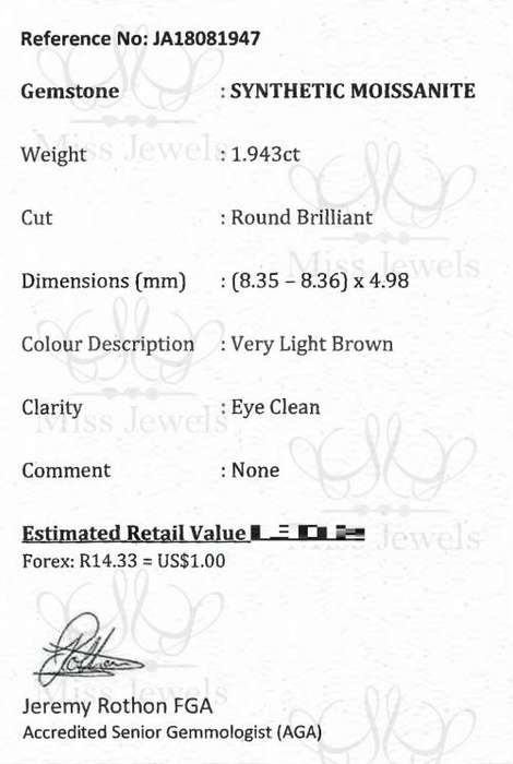 1.943ct Very Light Brown Moissanite