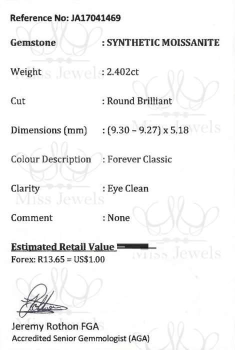 Certified 2.402ct Forever Classic Moissanite