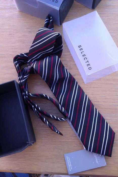 black with red and white  tie 100% silk