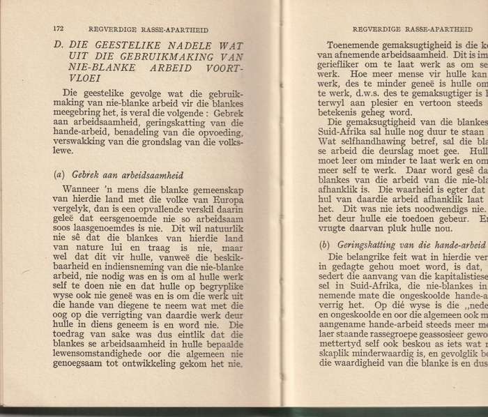 REGVERDIGE RASSE-APARTHEID deur PROF. DR. G. CRONJE 1 STE UITG. 1947