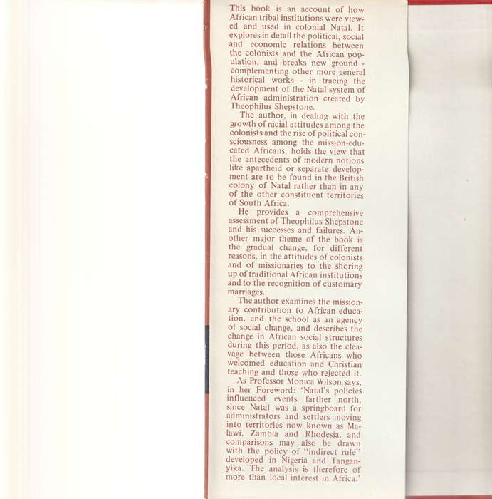 THE ROOTS OF SEGREGATION, NATIVE POLICY IN NATAL 1845-1910