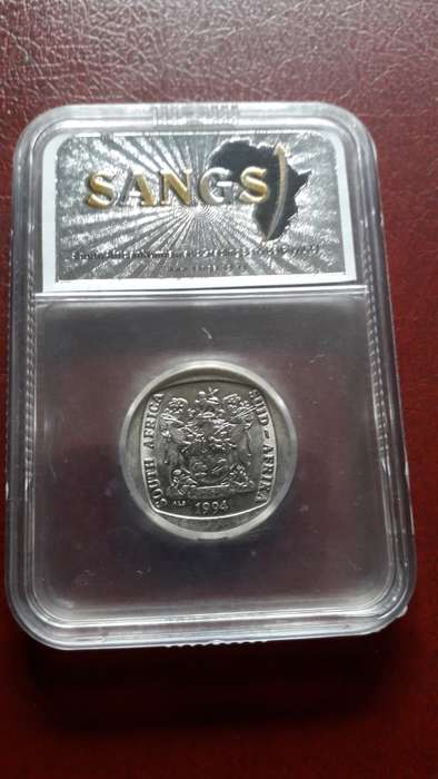 RSA  5 Rand  1994  SANGS  MS62  ERROR   Mandela 90th birthday /  Presidential Inauguration