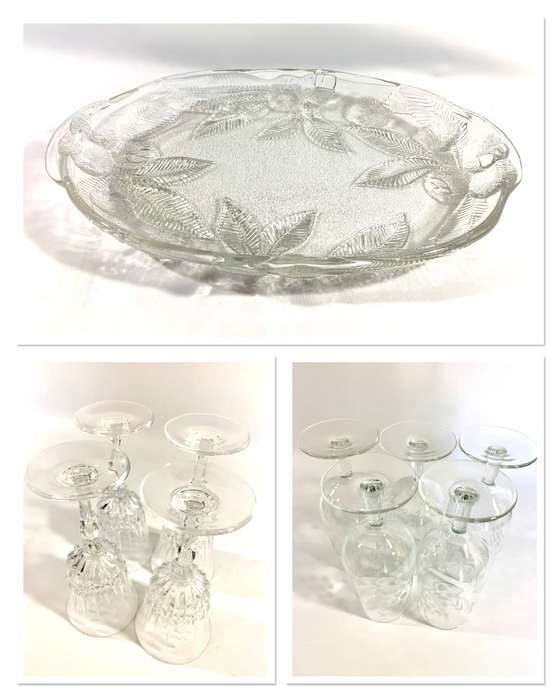 Glass Platter and Drinking Glasses