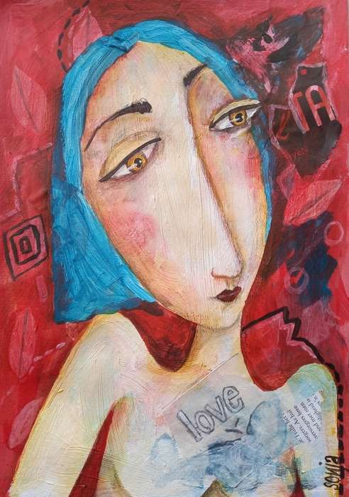 The Red Series - Girl 3 -  Acrylics on paper