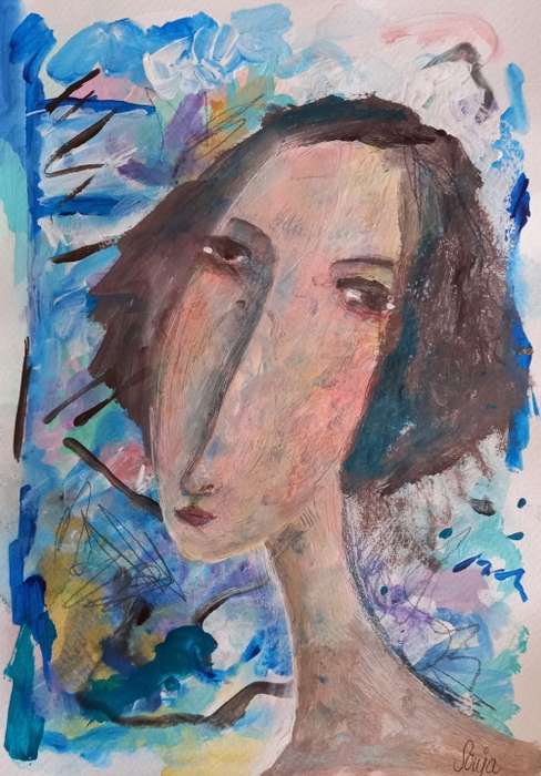 Abstract girl 1 -  Acrylics on paper