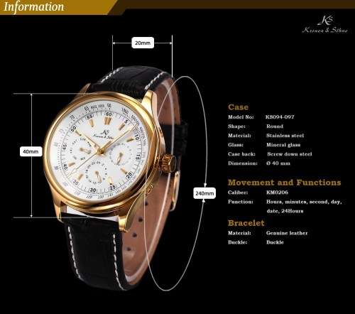 Authentic KS Luxury Automatic Mechanical Date Day Calendar 24 Hours Elegant Sport Watch