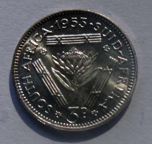 Unc 1953 South African Threepence
