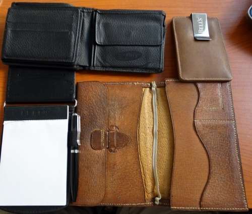 Genuine leather wallets and note pads with pen
