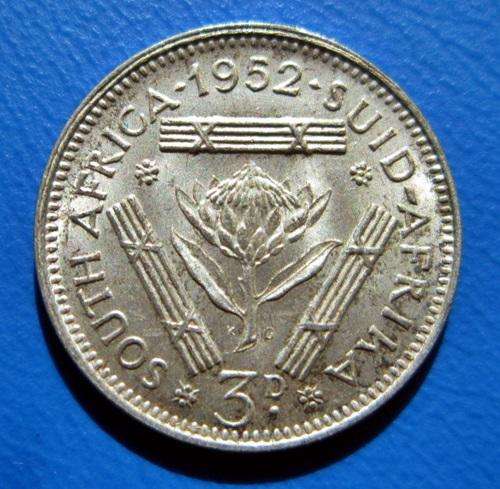 ## UNC 1952 South Africa Silver 3D/Tickey - Coin B ##