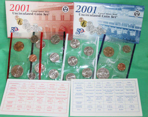 2001 Philadelphia and Denver US Mint Uncirculated 20 Coin BU Set