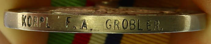 ABO medal (With length of LvW : Wound Riband) to Kpl F A Grobler, Vredefort Cdo. EF