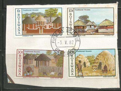 Botswana Traditional Houses set cut out of a damaged FDC as scan