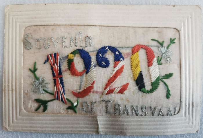 Very rare Souvenir of Transvaal embroidered postcard 1920
