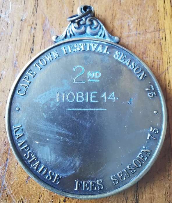 Large Cape Town Festival Season 1975 medal for 2nd Place Hobie 14 sailing