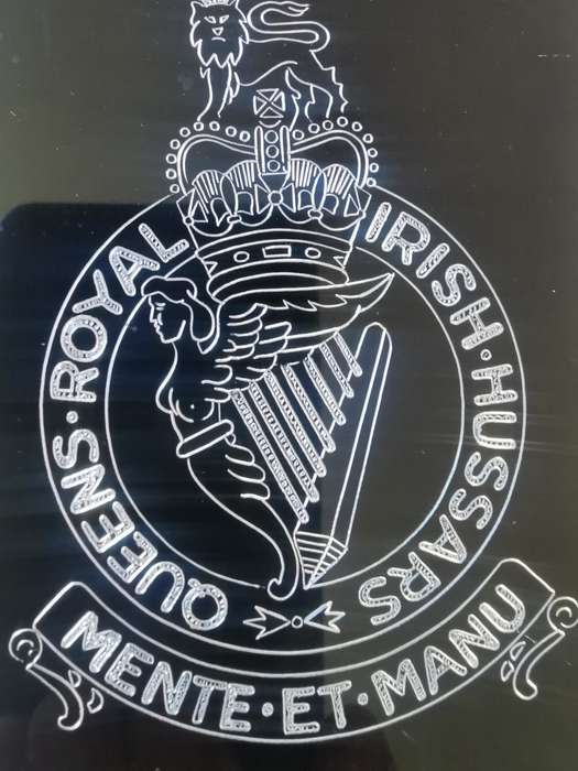 Queens Royal Irish Hussars rectangular plaque - perspex on metal on wood