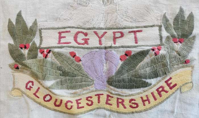 Unique Gloucestershire Regiment Egypt insignia hand-embroidered cloth