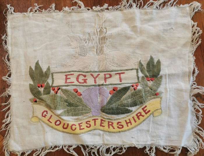 Unique Gloucestershire Regiment Egypt insignia hand-embroidered cloth
