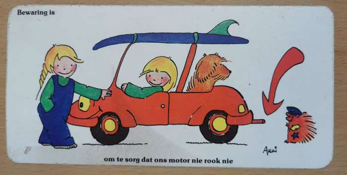 1970s Afrikaans environmental protection car maintenance promotion sticker