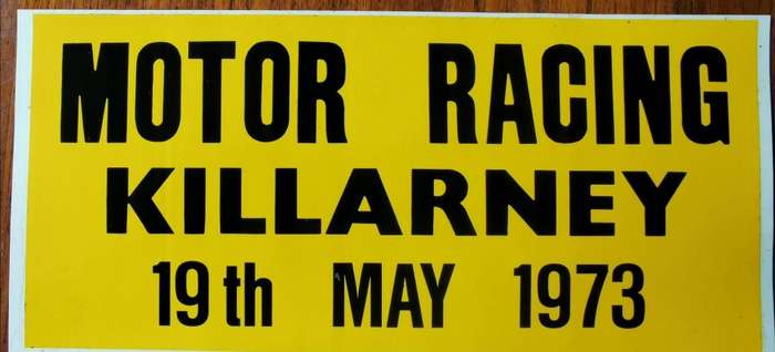 Unused motor racing advertising car decal sticker for Killarney 19 May 1973 - Olive Hendriksz debut