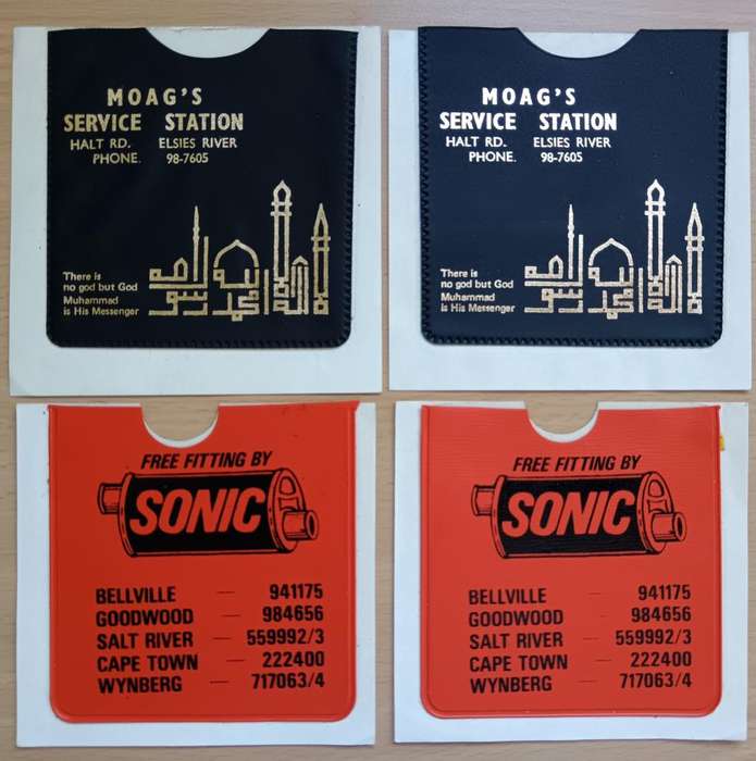 Lot of 4 vintage plastic pocket car sleeves - Sonic and Moag`s Service Station