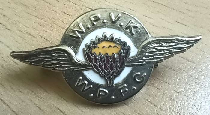 Vintage Western Province Flying Club (WPFC/WPVK) tie, club patch, wings, and pin badge