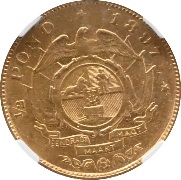 South Africa 1897 ZAR ½ Pond Gold Coin NGC