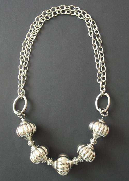 Chunky Silver Balls & Chains Necklace