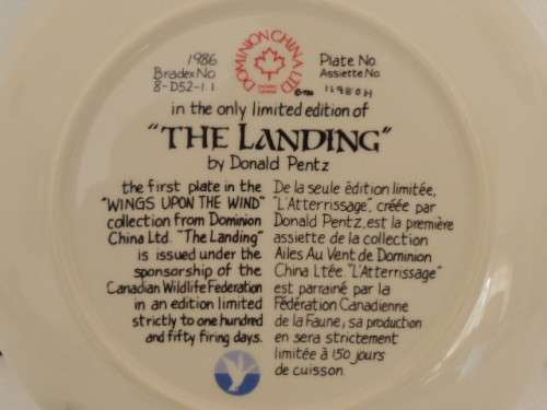 DOMINION CHINA LTD ONTARIA CANADA PLATE - "THE LANDING" - BOXED WITH COA